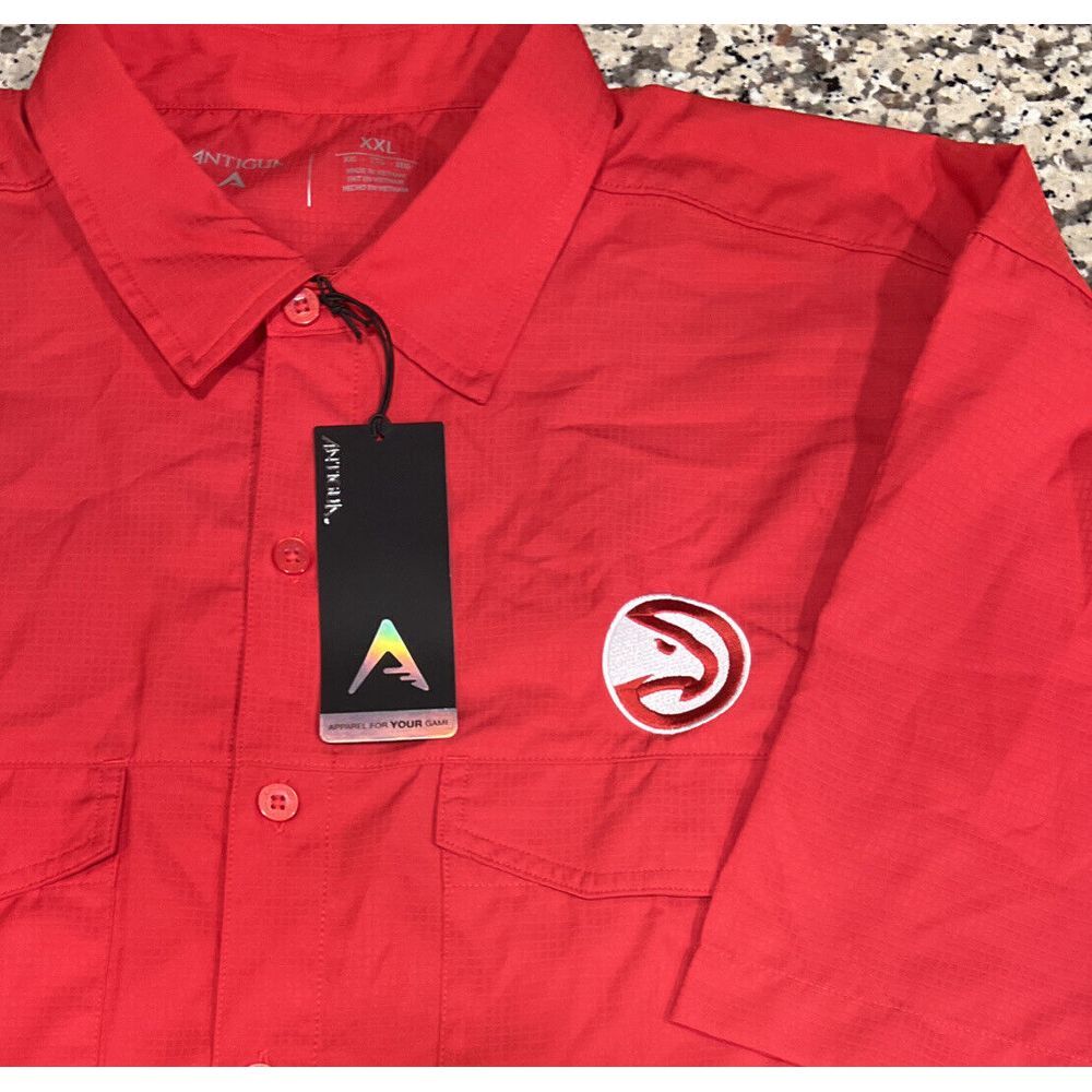 New Antigua Atlanta Hawks Fishing Shirt‎ Men Red Vented Button Short Sleeve XXL